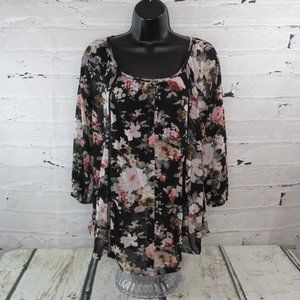 Siren Lily Petites Semi-Sheer Floral Peasant Blouse